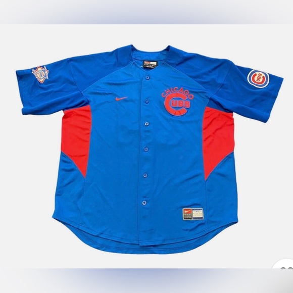 Chicago Cubs Vintage Nike Stitch National Patch Blue and Red Jersey